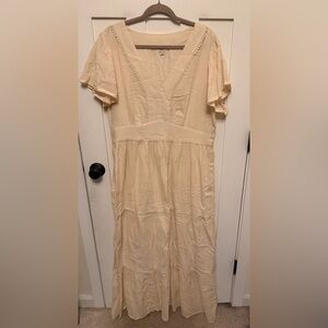 floral short sleeve maxi dress Priscilla Flower Vine Embroidered V-Neck Short Sleeve Maxi Dress in Black